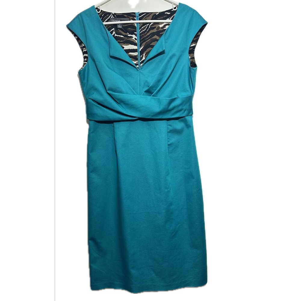 Donna‎ Ricco New York Blue Teal Sheath Dress - 10 - Zebra Lining - Never Worn